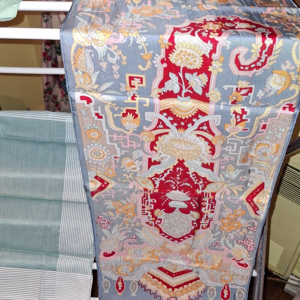 Liberty Square Cotton & Oblong 52"L x11.5 W Silk Scarf/Blue Stripe  Cotton Sq - Picture 4 of 11